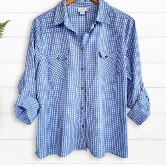 Jaclyn Smith Tops - Jaclyn Smith Gingham Blue & White Button-Up Women’s Shirt- 2X